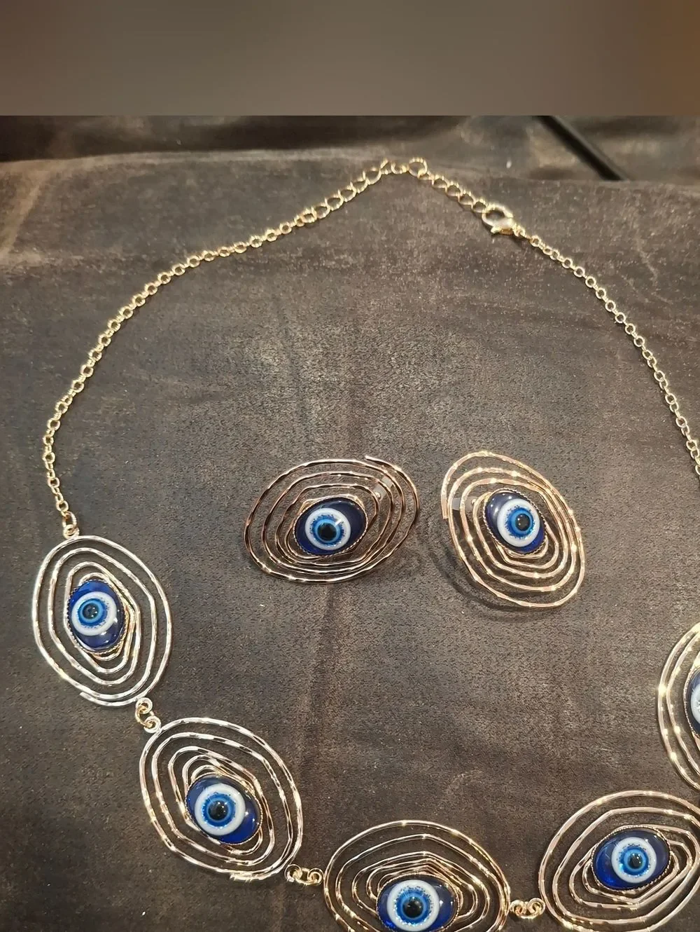 Gold Plated Evil Eye Necklace And Earrings Set